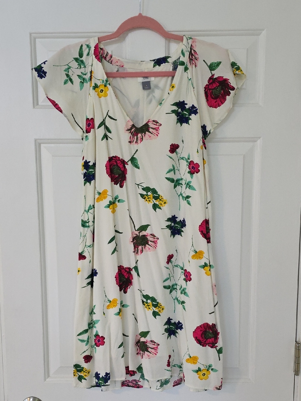 Old Navy Cream Mini Dress with Pink, Yellow & Green Floral Print